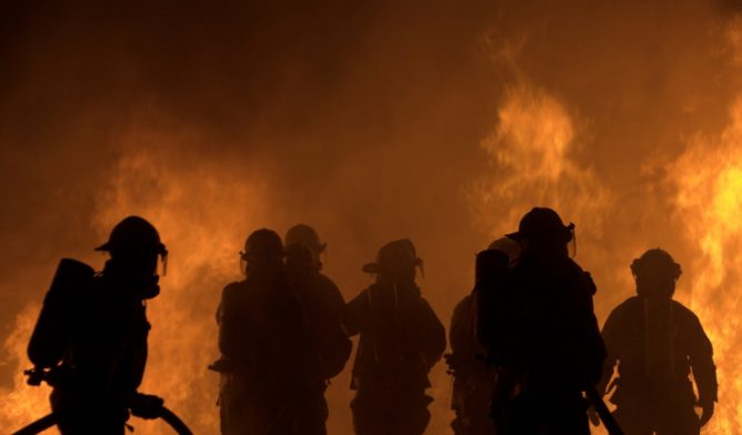 Firefighters in a training class