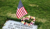 Flag at Pearl Harbor grave marker
