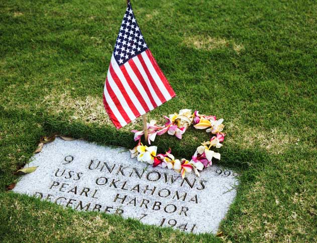 Flag at Pearl Harbor grave marker