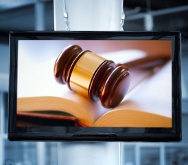 Gavel commercial on a flatscreen television Gavel commercial on a flatscreen television