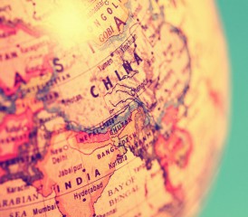 Globe focusing on Asia