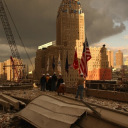 NYC Ground Zero with flags