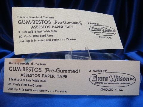 Two paper tape samples labeled Gum-Bestos