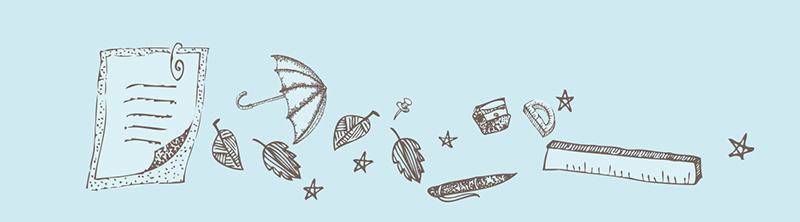 Illustration of school items with paper, ruler and umbrella