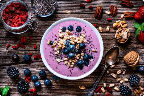 healthy breakfast including fruits and nuts