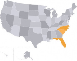 United States map showing states affected by hurricanes