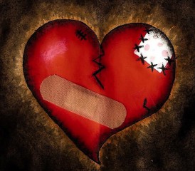 Painting of a broken heart with bandages