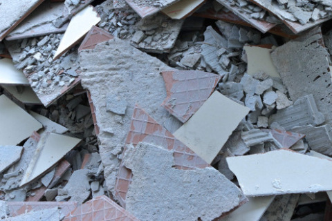 Asbestos products in construction debris