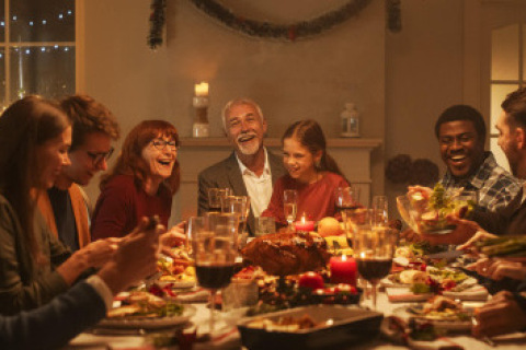 Family enjoying a holiday dinner together.