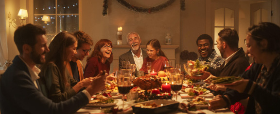 Family enjoying a holiday dinner together.