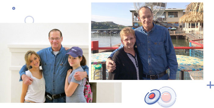 Walter Merth, pleural mesothelioma survivor, with granddaughters Katie and Samantha with his wife Lee in the photo on the right