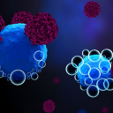 Graphic showing T cells attacking cancer cells