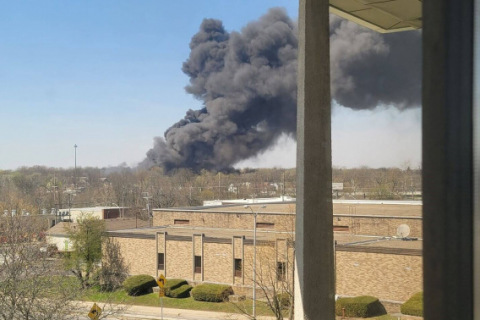 Smoke from Indiana warehouse fire.