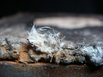 Frayed gray asbestos material