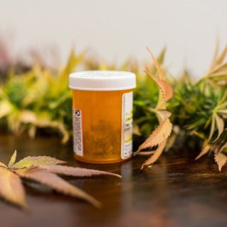 Medicine bottle filled with medical marijuana