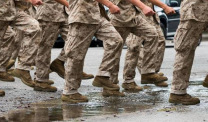 US Marine Corps recruits march in formation