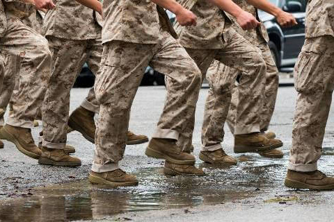 US Marine Corps recruits march in formation
