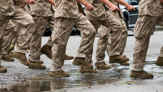 US Marine Corps recruits march in formation