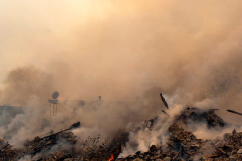 Smoking ash after fire