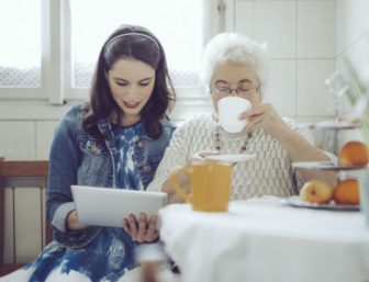 Mom and daughter discussing details
