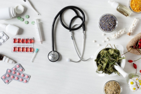 Herbal and alternative medication with stethoscope