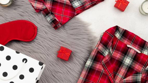 Red checked pajamas and gift bag