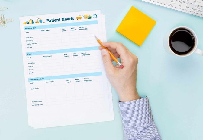 Cancer patient completing the Patient Needs worksheet