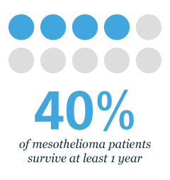 40% of mesothelioma patients survive at least 1 year