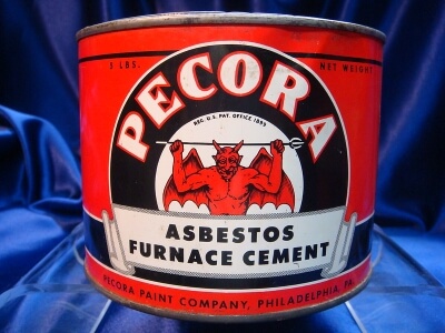 Red can of Pecora asbestos furnace cement