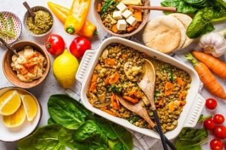 Photo of a table of plant-based foods