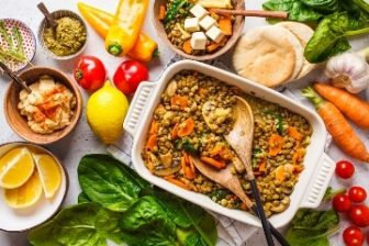 Photo of a table of plant-based foods