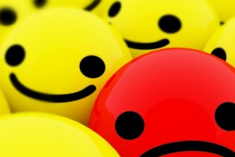 Red Sad Face and Yellow Smiley Faces