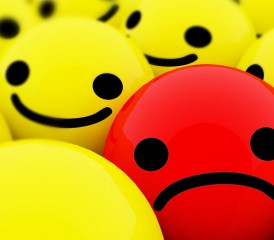 Red Sad Face and Yellow Smiley Faces