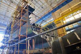 A ship being built in a shipyard