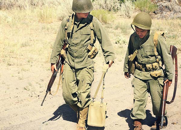 Two Vietnam War soldiers walking together
