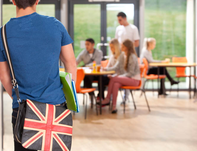 Student with a bag showing UK Union Jack Student with a bag showing UK Union Jack