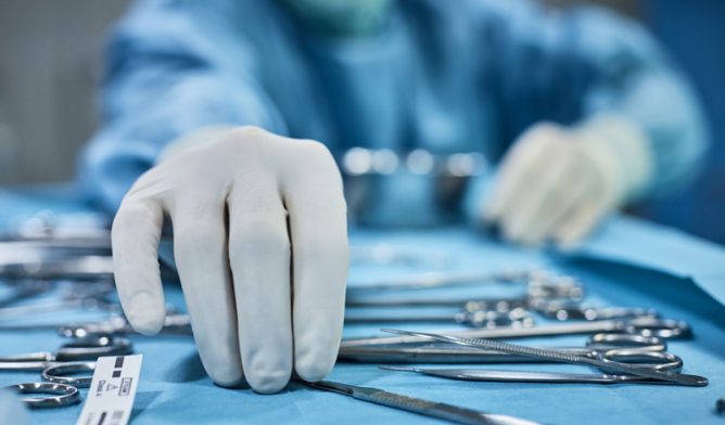 Surgical tools on tray