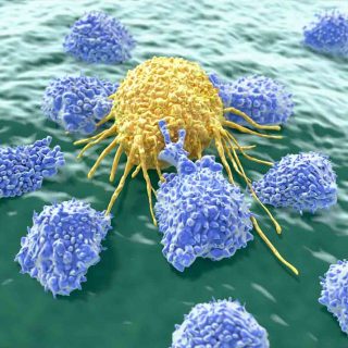 T cells attacking cancer cells