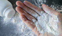 Talcum powder on hands