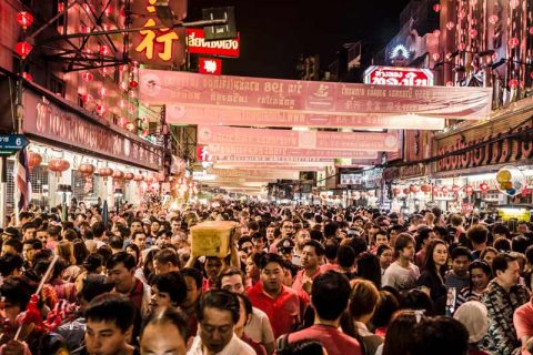 Crowded market in Bangkok, Thailand