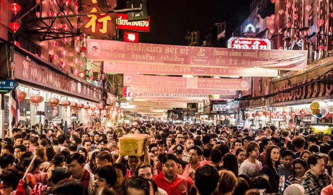 Crowded market in Bangkok, Thailand