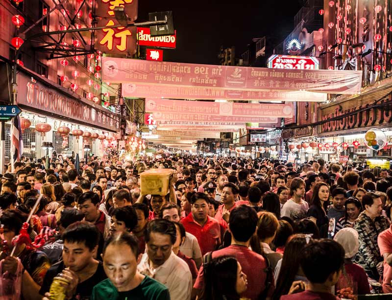 Crowded market in Bangkok, Thailand