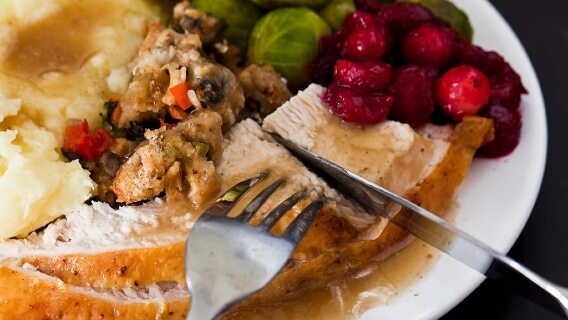 Turkey slices on plate with vegetables