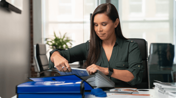 Vanessa Blanco preparing a Mesothelioma Packet at the Mesothelioma Center