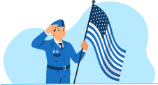 veteran standing with flag