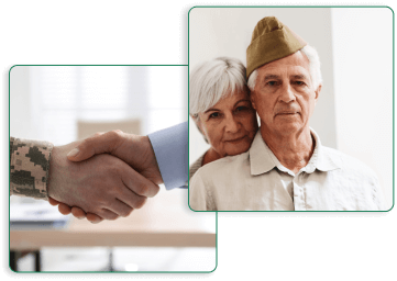 veteran supported by wife and shaking hands with attorney