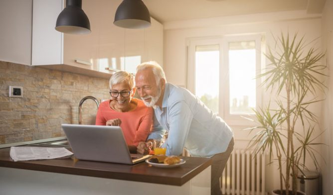 Senior couple in video chat