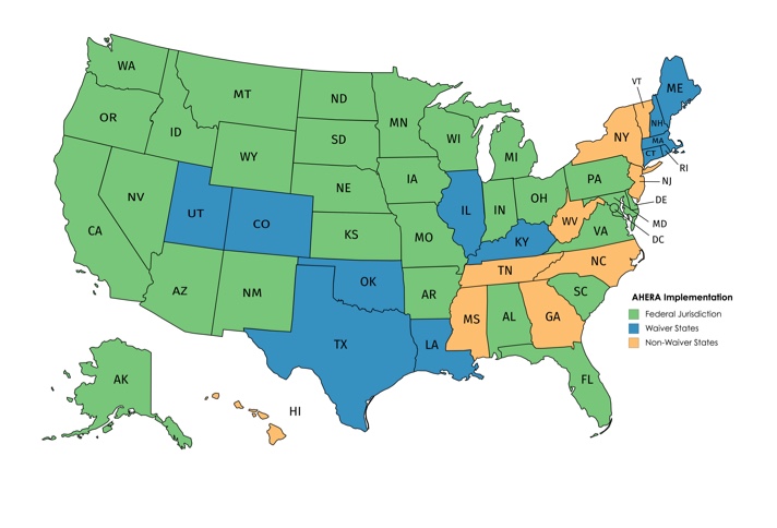 Map showing the AHERA implementation in the United States