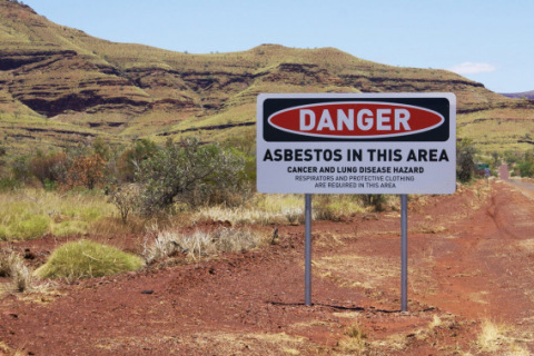 Danger sign for Asbestos in Wittenoom, Western Australia.