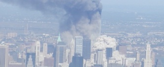 World Trade Center on fire following 9/11 terrorist attack